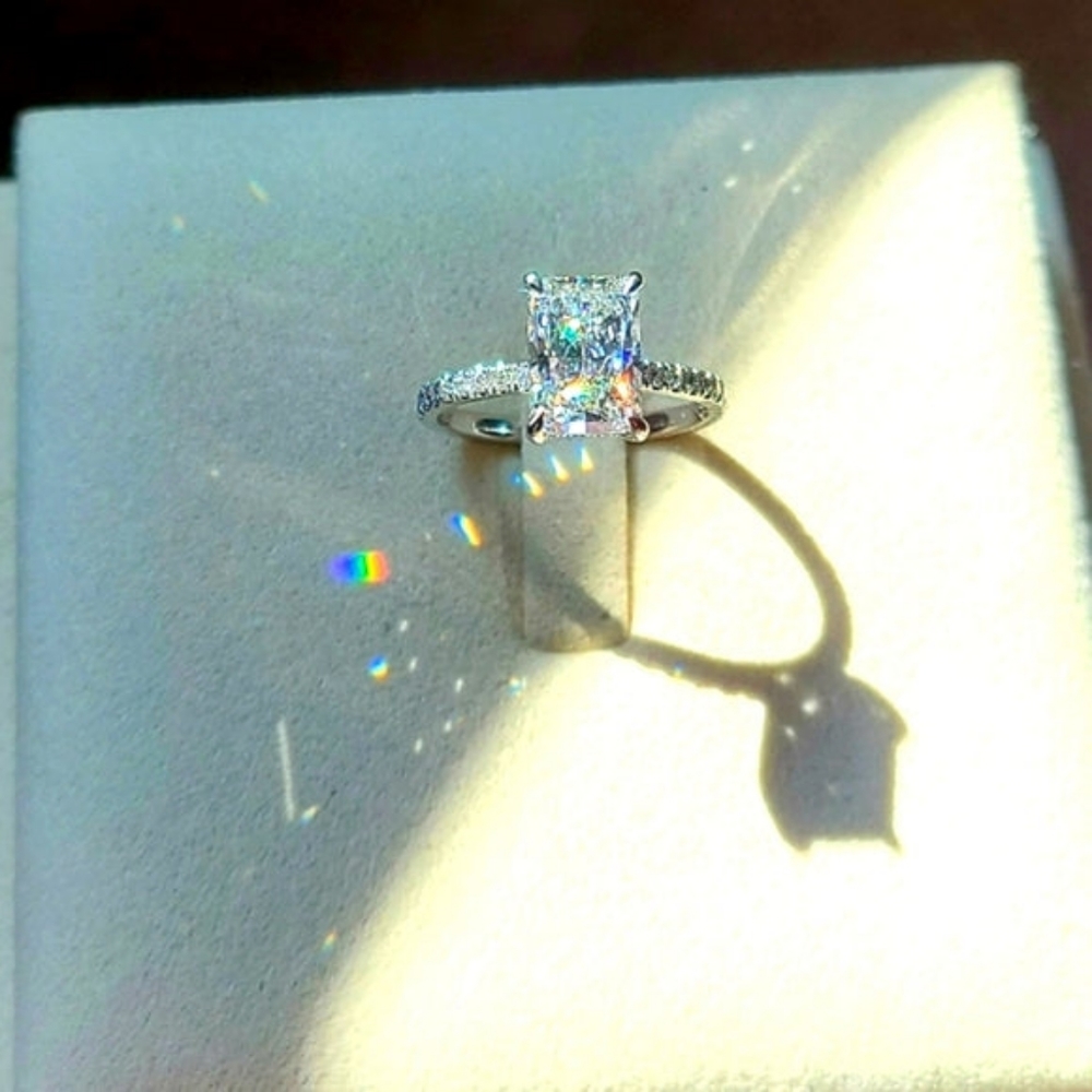 Solid 14k gold 2.02ct (F VS1) lab radiant diamond ring with hidden halo lab diam